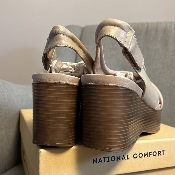 National Comfort Alanis stone platform wedge leather peep toe sandals size 8.5 - Picture 5 of 7